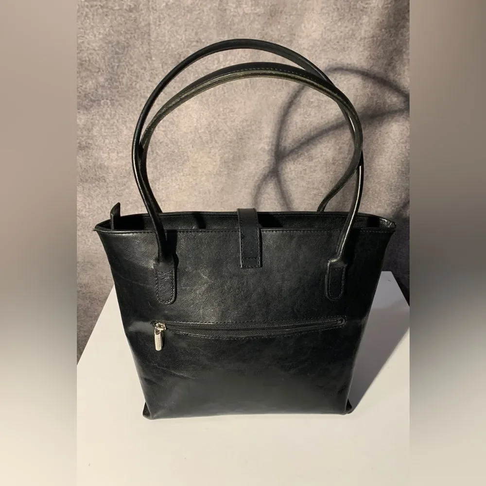 Texier Black Leather Bag, Silver Hardware (Made In France)